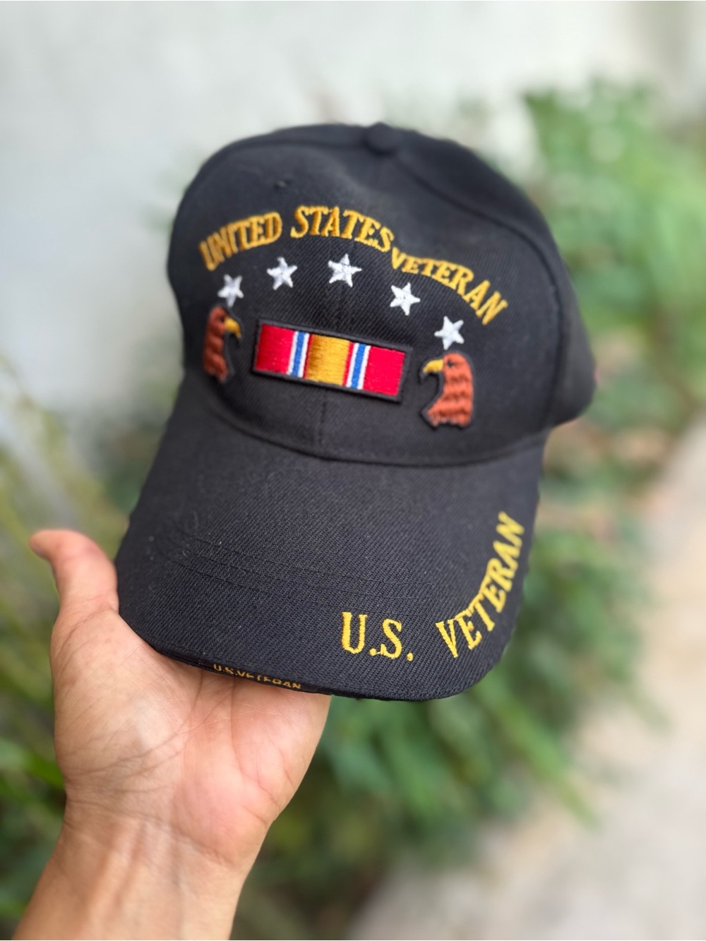 United States Veteran Black Embroidered Cap